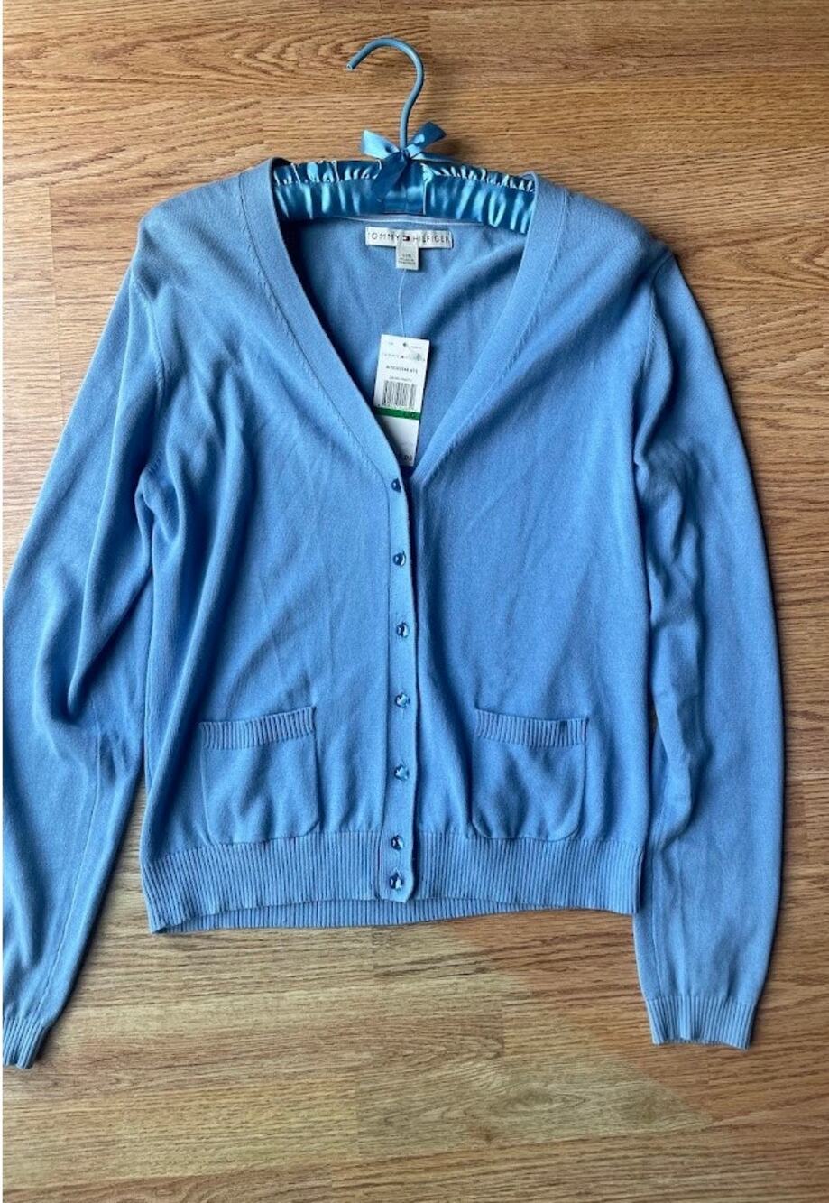 NWT Vintage Tommy Hilfiger Lawn Party Light Blue Cardigan MHK L $59
